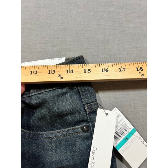 Calvin Klein Slim Straight Jeans 16 Blue Denim Belted Pocketed Zip 30x29. - Picture 6 of 10